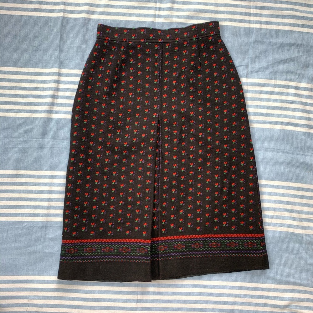 Wool Blend Midi Skirt - Floral